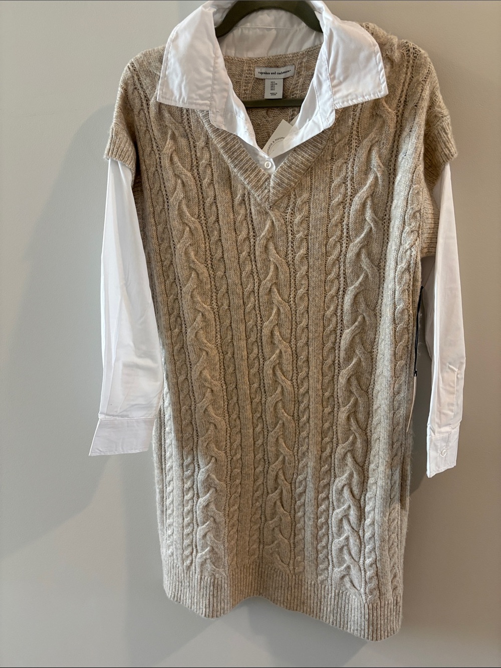 cupcakes & cashmere Beige Cable Knit Sweater Vest